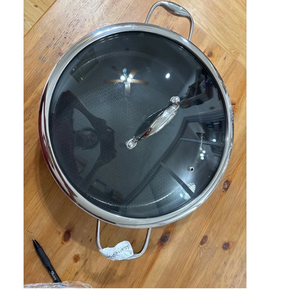 HexClad Hybrid 12 Inch Deep Saute Pan Stainless Steel Non-Stick Dual Handle